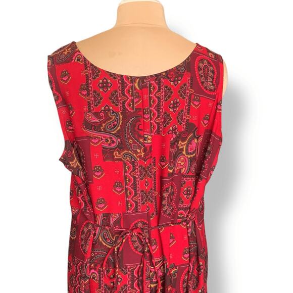 Vintage 1990s Red Paisley Patchwork Maxi Dress Plus Size Boho Hippie Festival - Picture 2 of 10